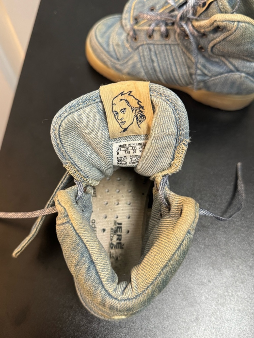 Jeremy Scott x Adidas Kids Denim High-Top Sneakers with Gold Wing Embroidery - Picture 8 of 12